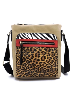 Leopard Zebra Colorblock Crossbody Bag SL2692 TAUPE